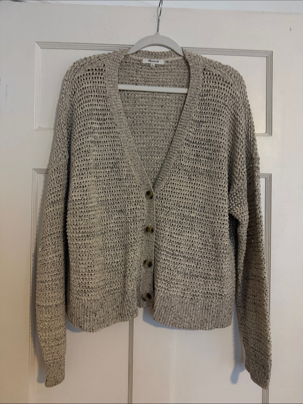 Madewell Open Knit Button-Front Cardigan Sweater - Marled Beige